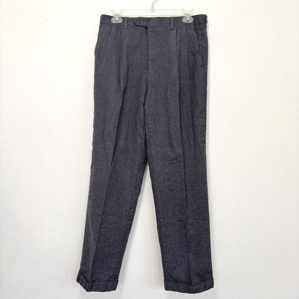 Chaps Mens Wool Flannel Wool Classic Dress Pants 33x32 Cuffed Academia Preppy